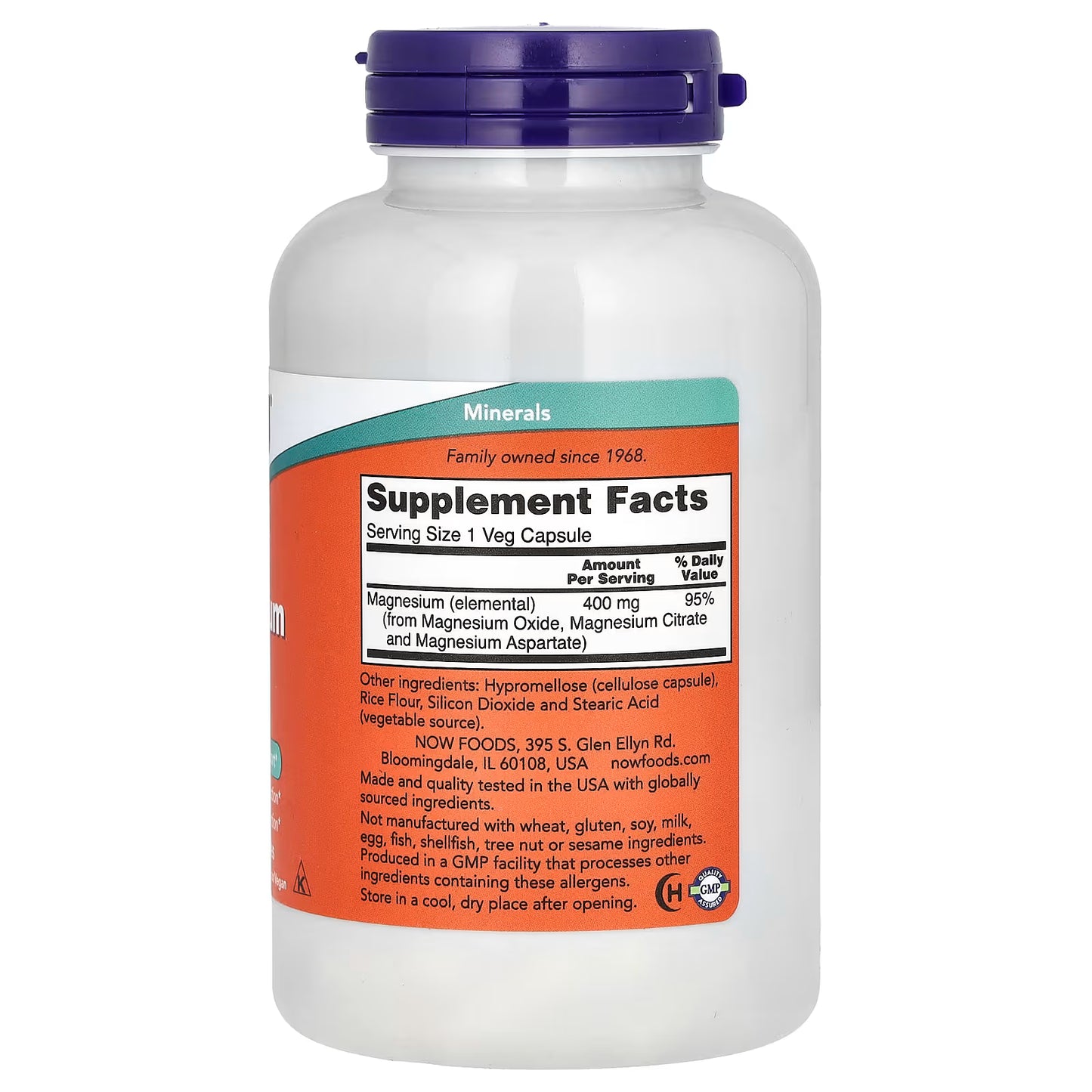 Magnesio 400mg now (óxido + citrato) 180capsulas