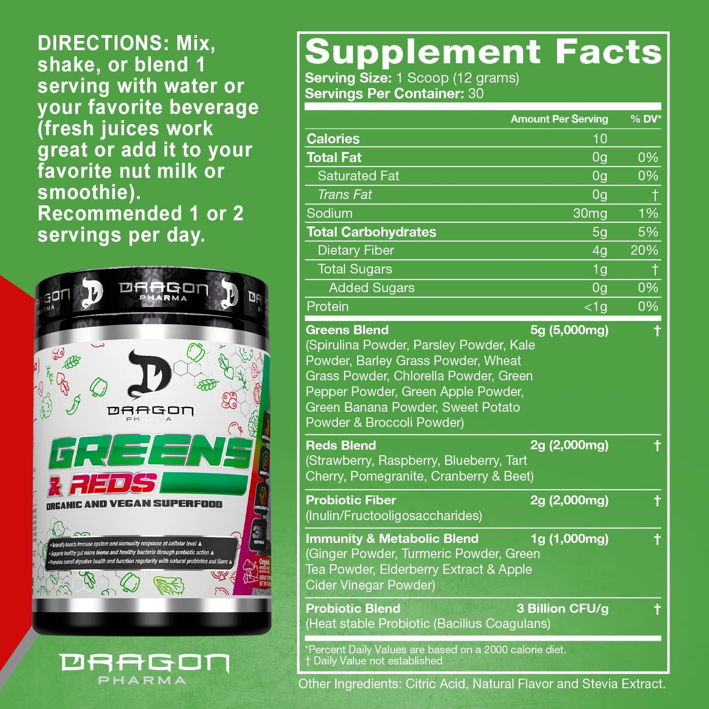 Dragon Pharma Greens & Red, 30 Servings