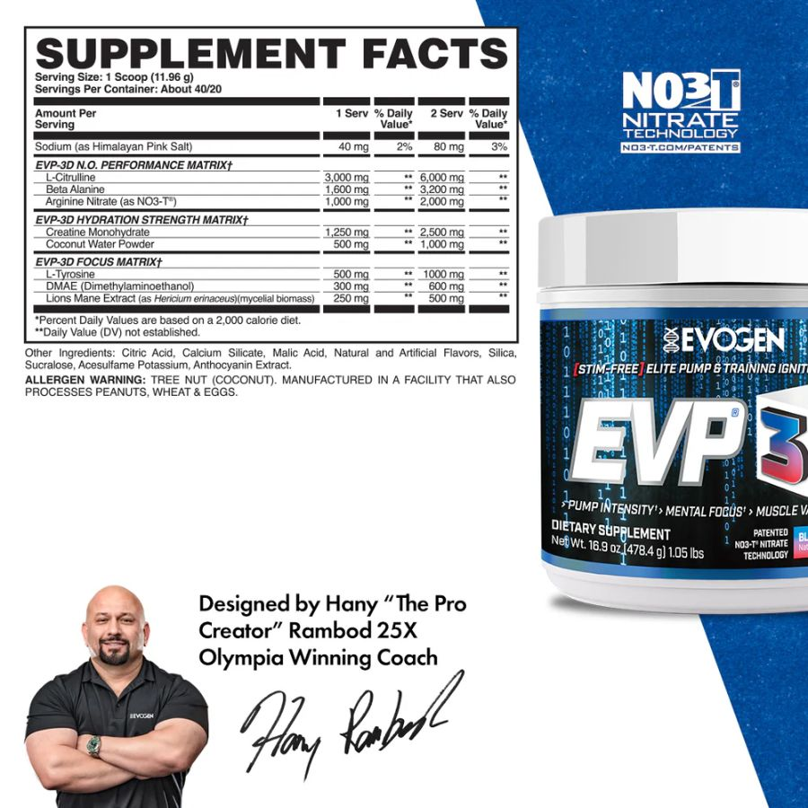Evogen - EVP-3D Non-Stim 40/20 servicios, sabor Blueberry Apple