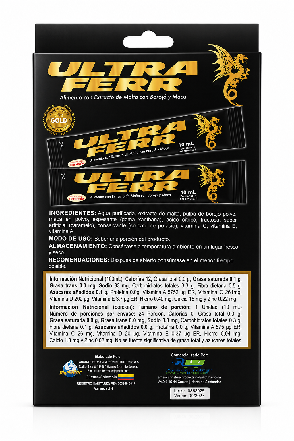 Ultra Ferr - Extracto de Malta con Borojó y Maca - Sachets